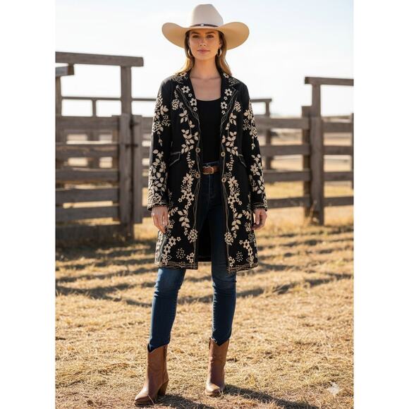 Pure West by Cheryl Long Jackets & Blazers - Pure West by Cheryl Long Western Jacket Cotton Button Black Boutique Size Medium